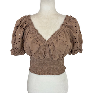 Bailey 44 brown eyelet smock top